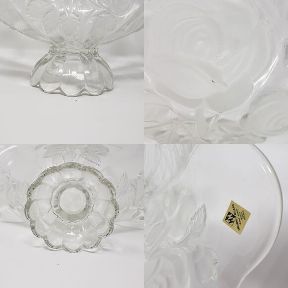 Bouquet 13" Oval Bowl Frosted Clear Crystal Union Glass - Handmade - Picture 10 of 10